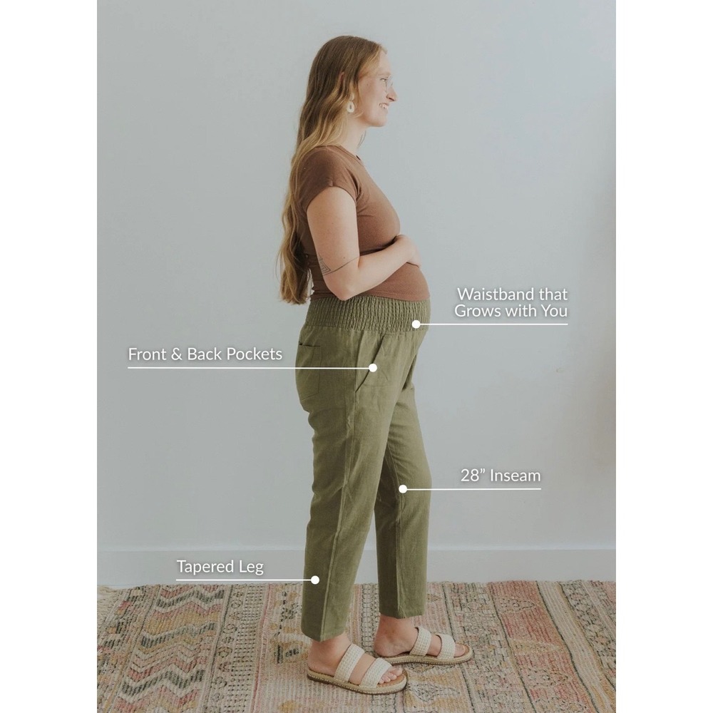 Emme Womens Olive Green Linen Blend Smocked Waist Relaxed Pants Large
